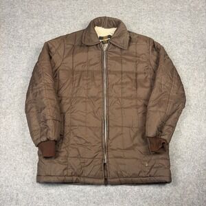 Vintage Sportsmaster Quilted Puffer Jacket Brown Fleece Lined Parka XL Mens